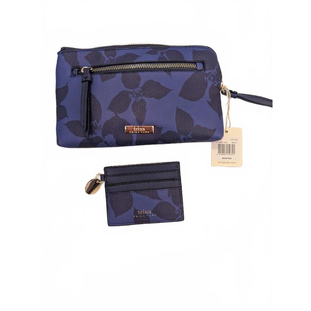 Trina Turk Floral Print Clutch & Card Case Set Blue Multi Travel Gift
